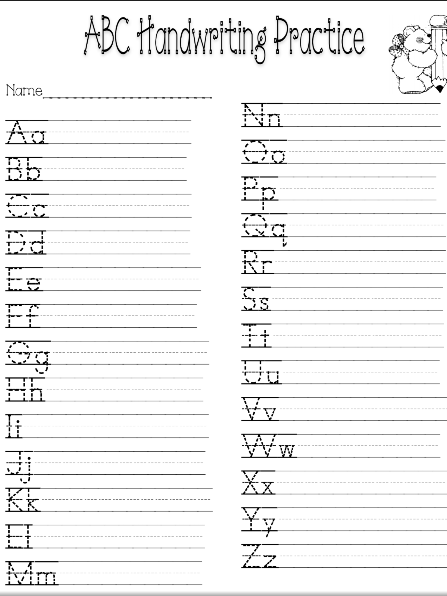 Alphabet Writing Worksheets Az Writing Worksheets Free Download