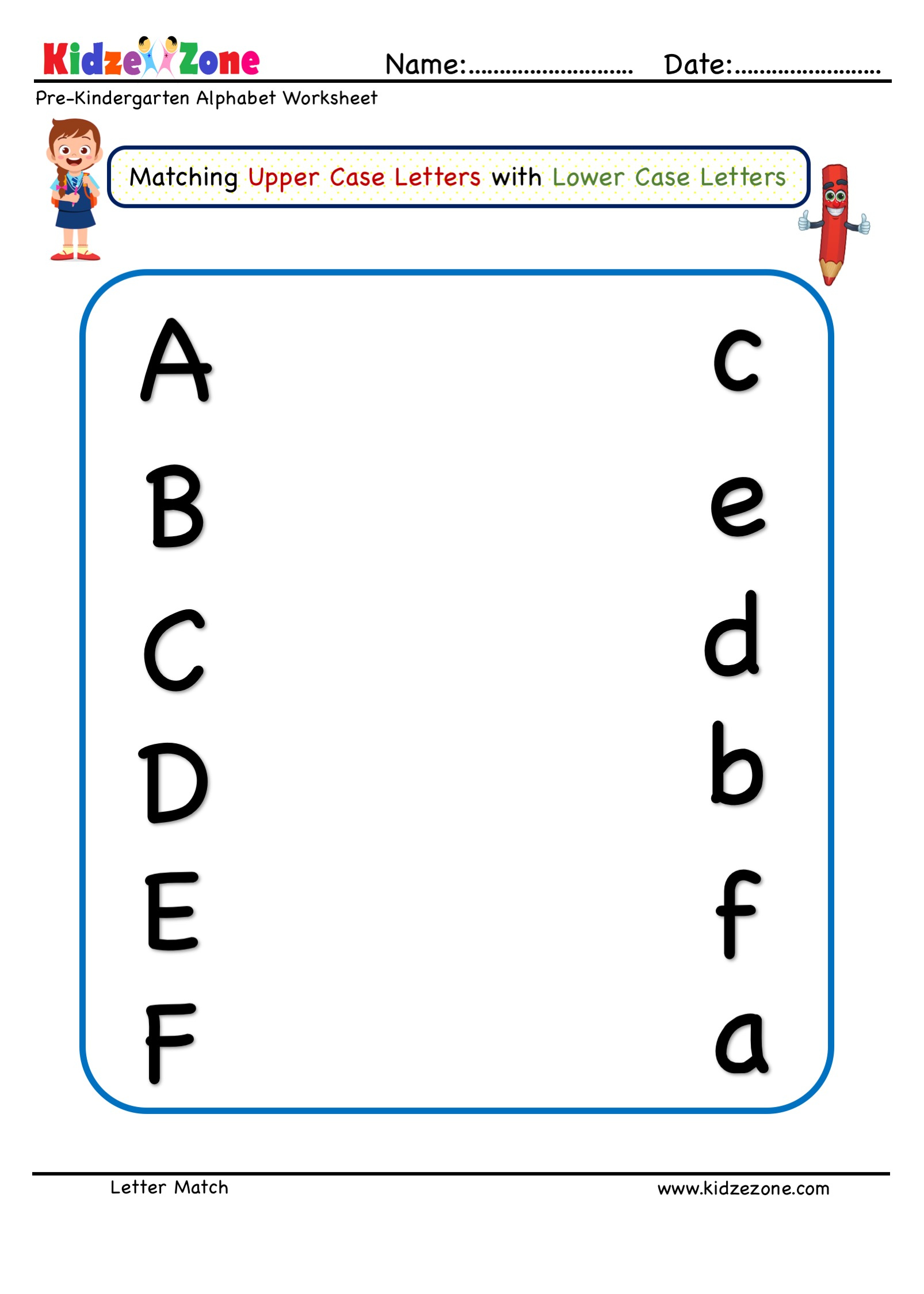 Preschool Letter Matching Worksheet Upper Case To Lower Case Letter