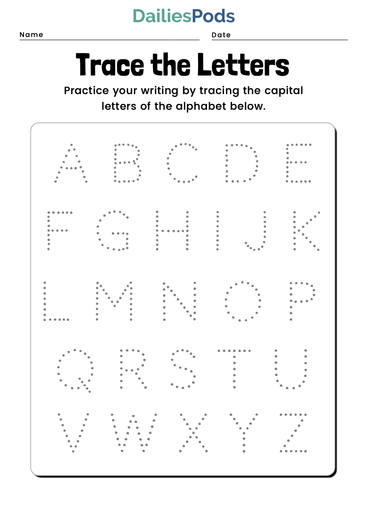 Uppercase Alphabet Tracing Activity DailiesPods