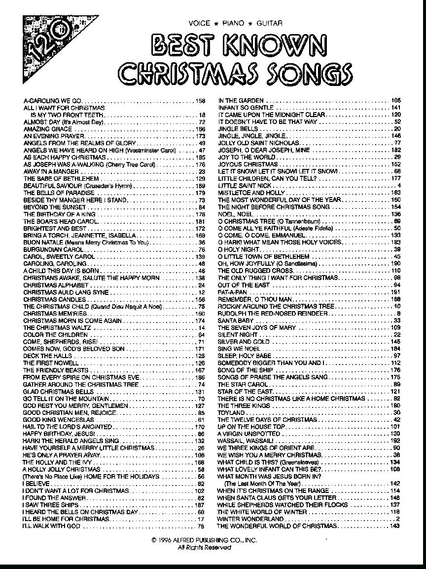 120 Best-Known Christmas Songsvarious Compose | J.w. Pepper for Christmas Songs List Alphabetical