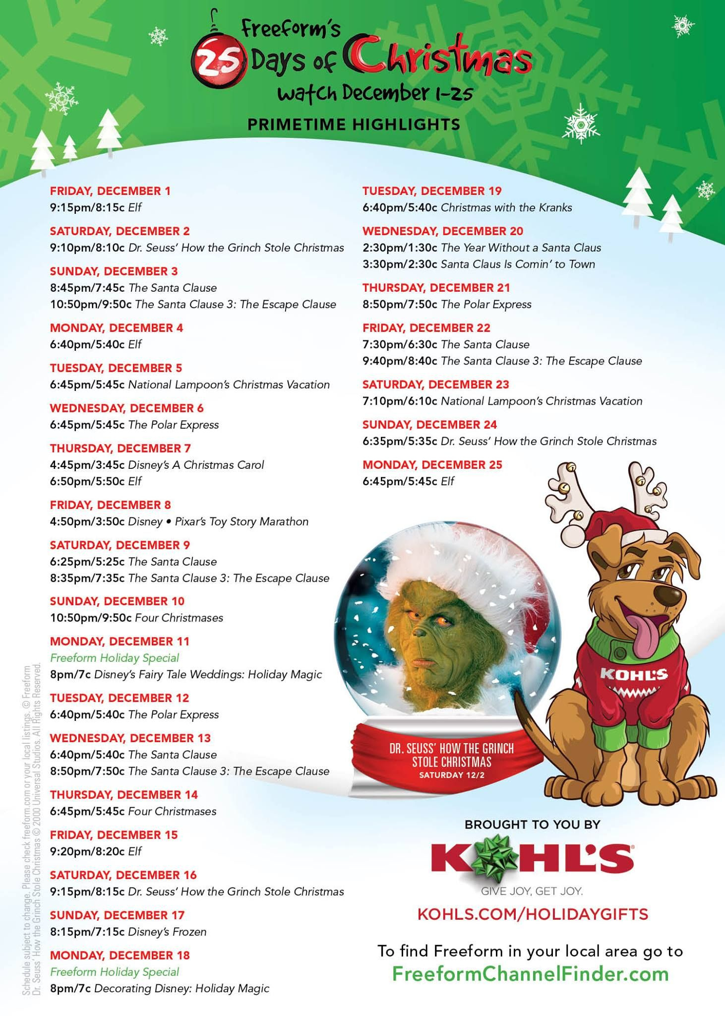 Abc Family / Freeform 25 Days Of Christmas Movies Schedule 2019 with Christmas Movies In Alphabetical Order