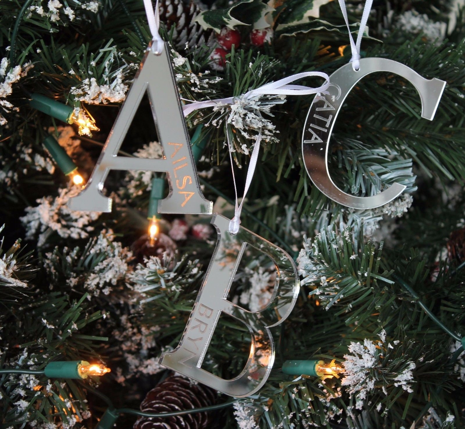 Alphabet Letter Mirror Christmas Tree Decoration Engraved With pertaining to Alphabet Letters For Christmas Tree