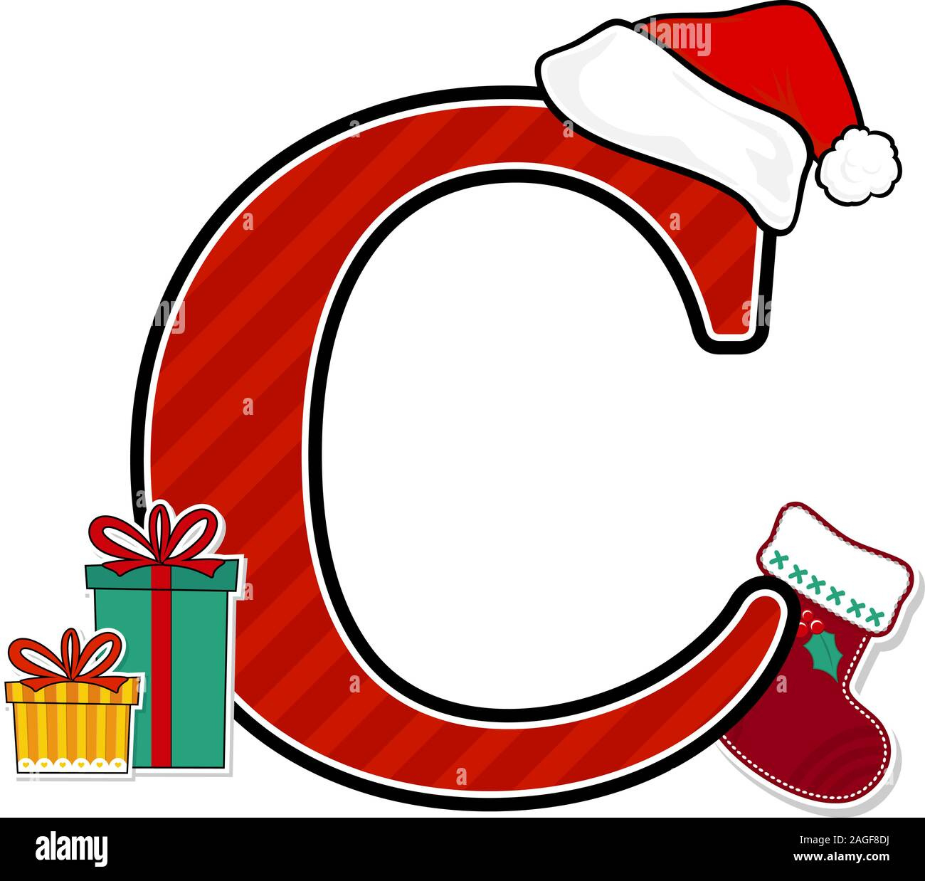 Capital Letter C With Red Santa&amp;#039;S Hat And Christmas Design regarding Christmas Alphabet Letter C