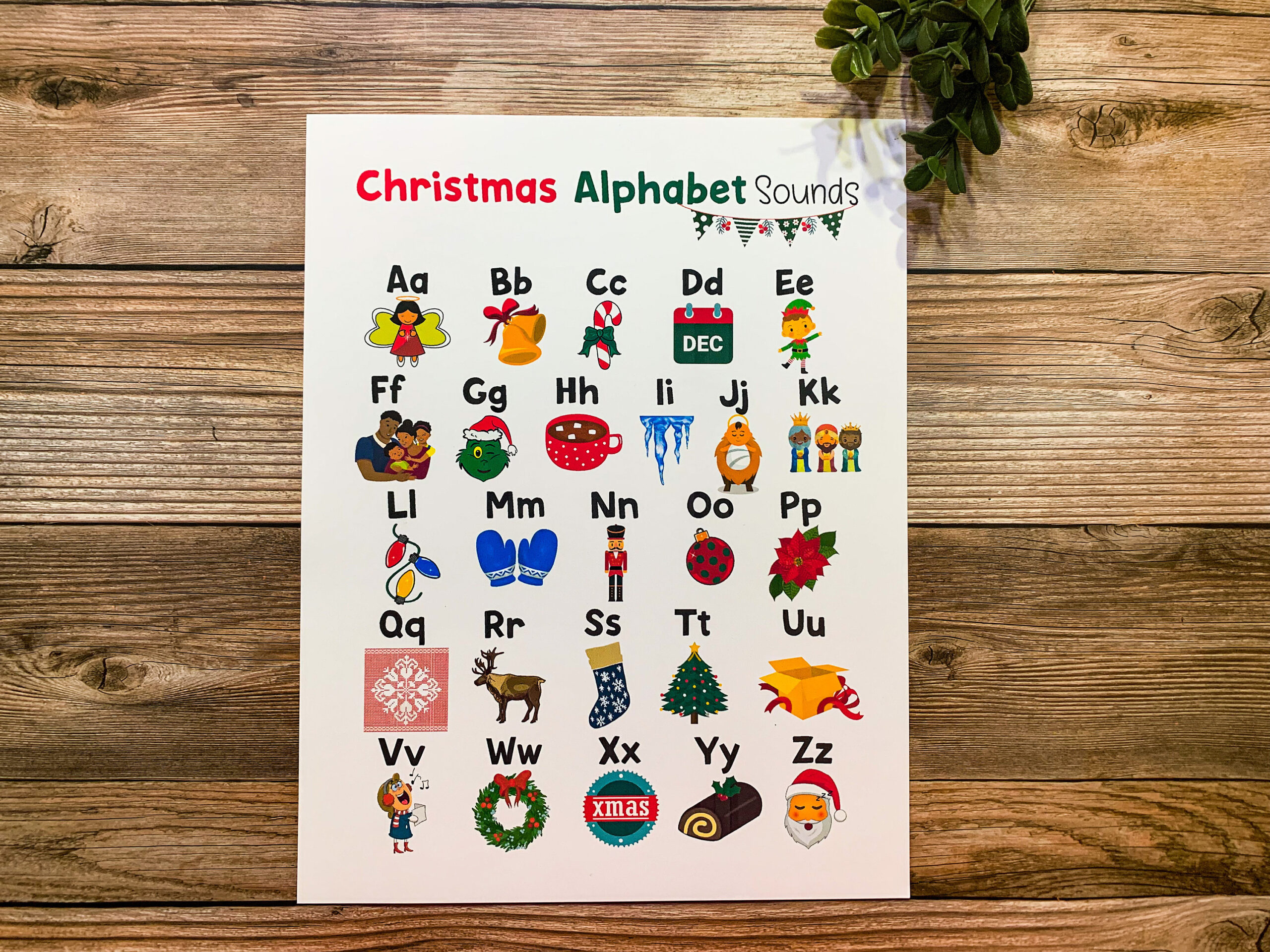 Christmas Alphabet Chart, Letter Sounds, Christmas Learning Poster throughout Christmas Alphabet Sheet