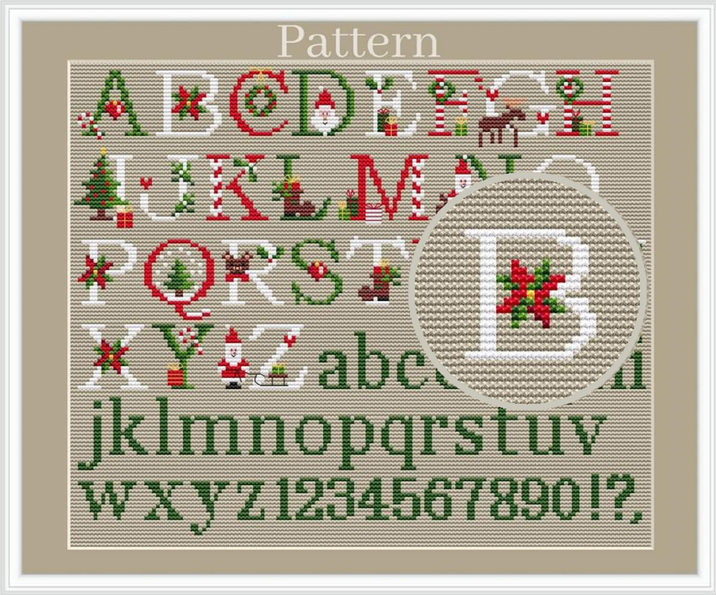 Christmas Alphabet Cross Stitch Pattern, Christmas Fonts, Cross for Christmas Cross Stitch Alphabet