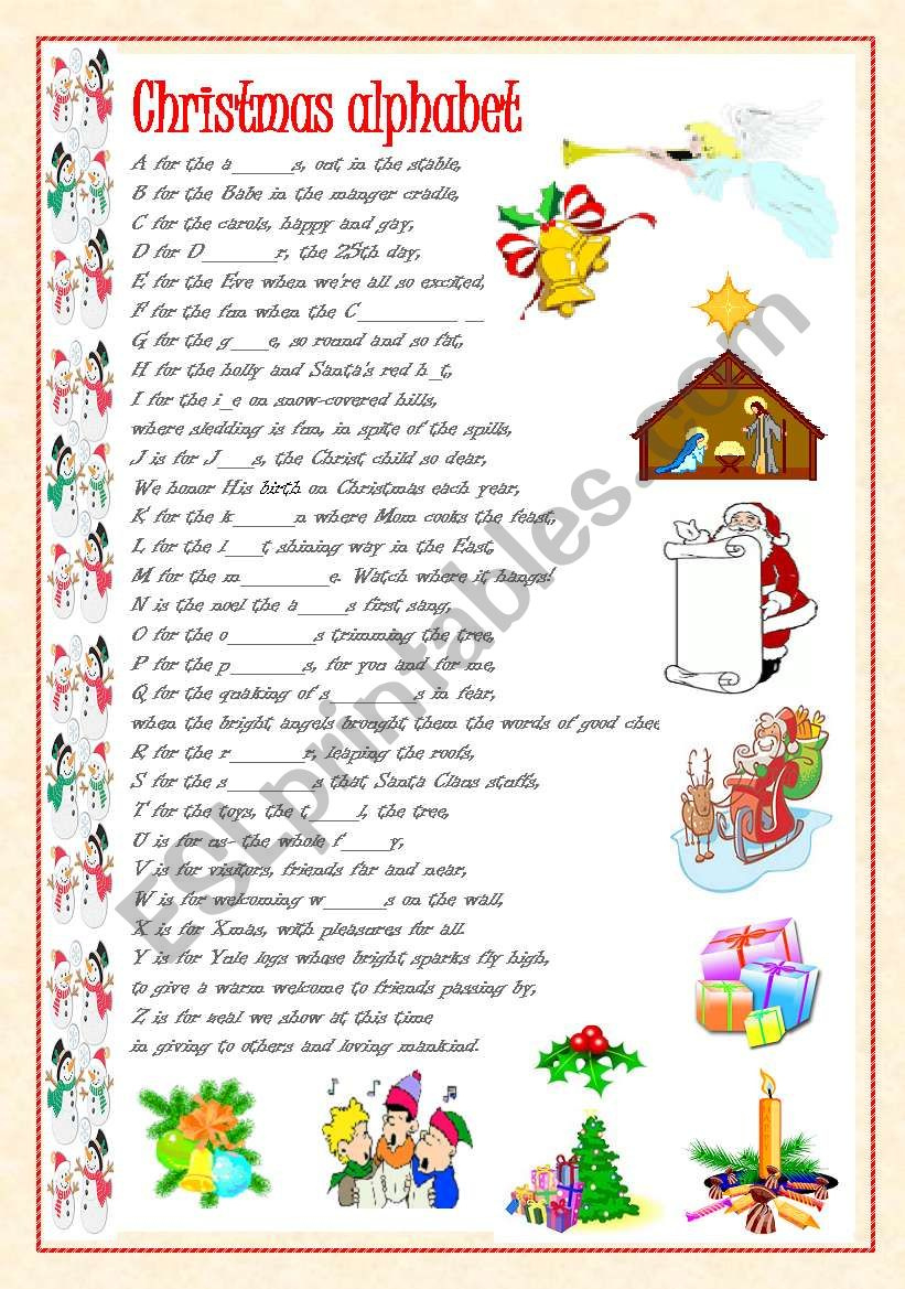 Christmas Alphabet - Esl Worksheetvale A. with Christmas Alphabet Poem