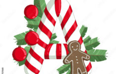 Christmas Alphabet. Illustration Of Letter A With Tree, Cookie And throughout Christmas Alphabet Letter A