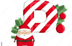 Christmas Alphabet. Illustration Of Letter P With Tree, Santa And throughout Christmas Alphabet Letter P