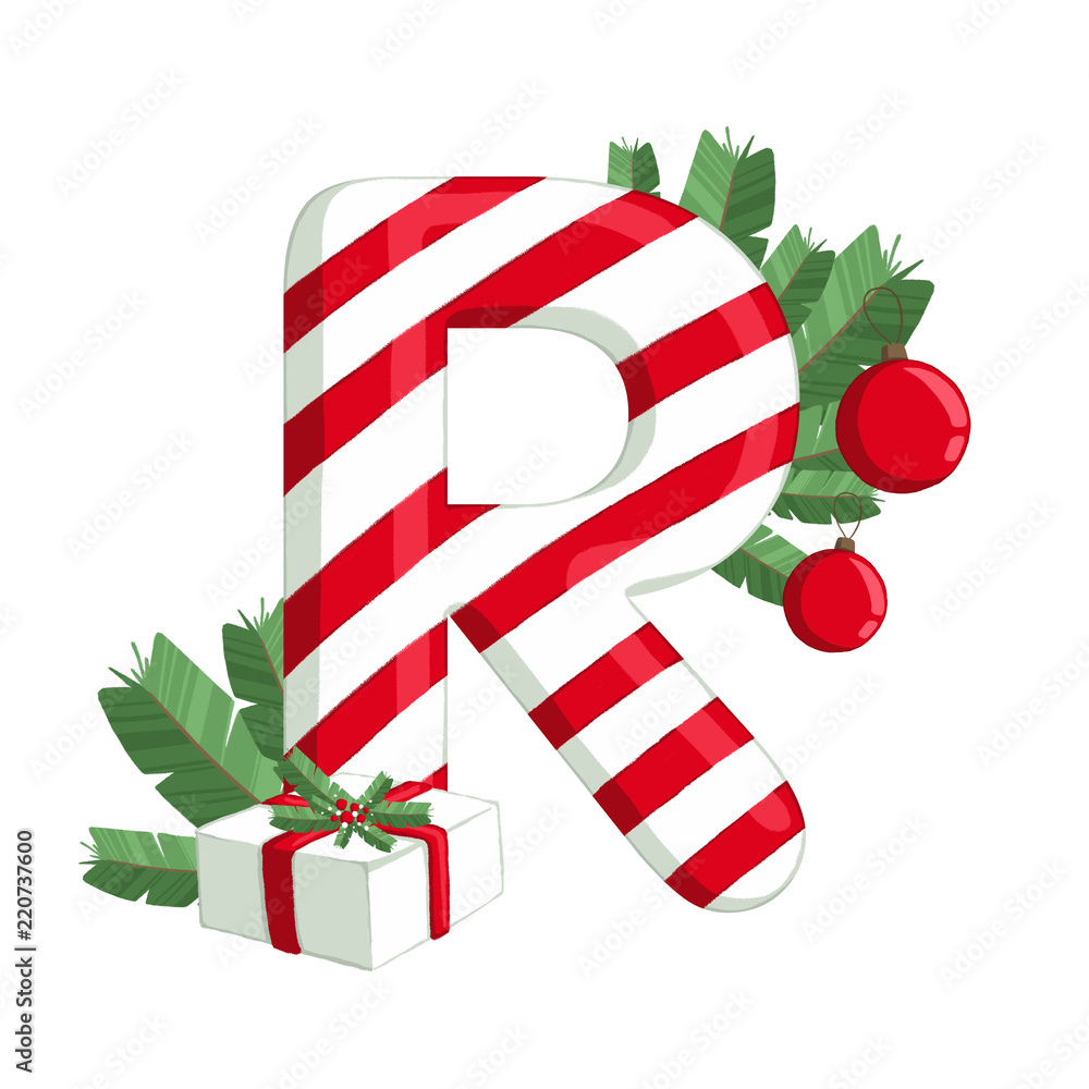 Christmas Alphabet. Illustration Of Letter R With Tree, Gift And pertaining to Christmas Alphabet Letter R