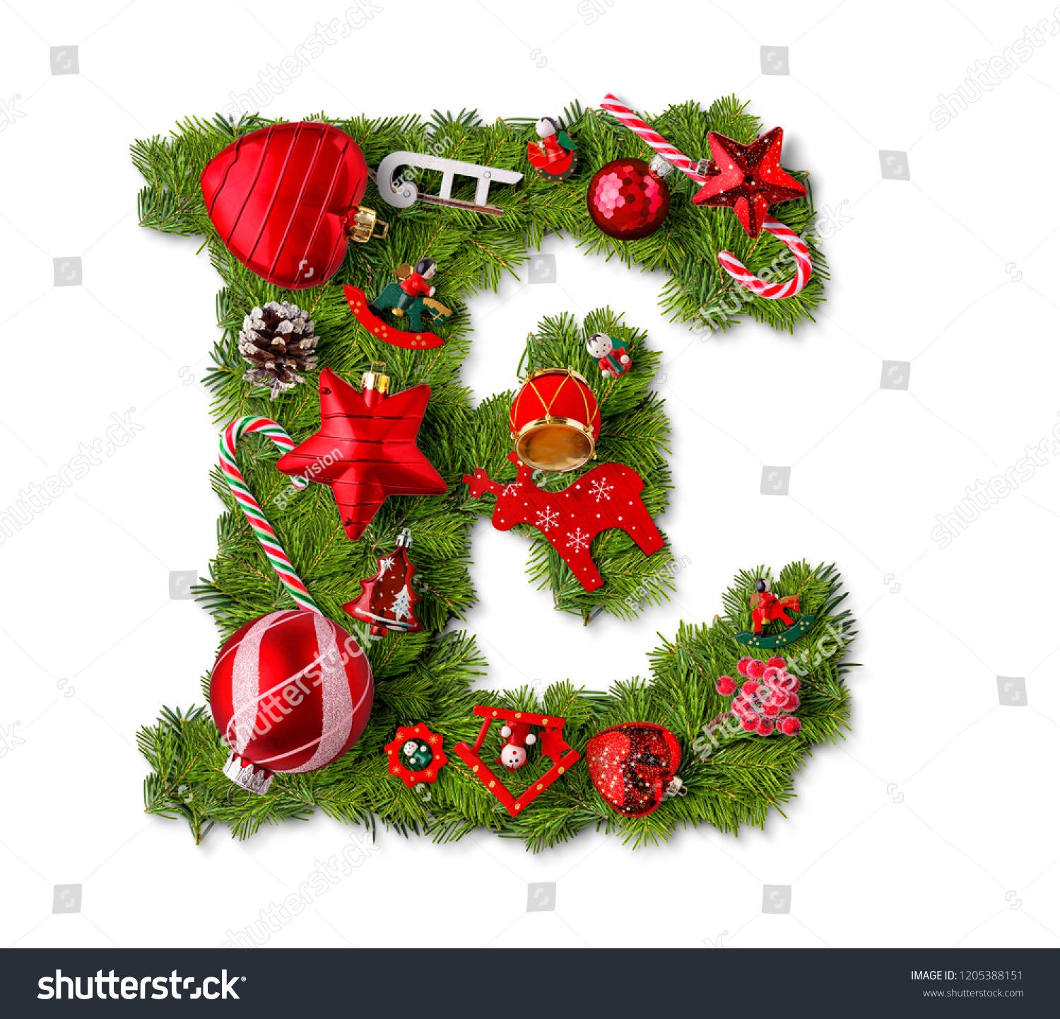 Christmas Alphabet Letter E Isolated On Stock Photo 1205388151 inside Christmas Alphabet Letter E