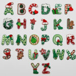 Christmas Alphabet Letters Embroidered Motif Fabric Iron On Patch For Christmas Letter Alphabet