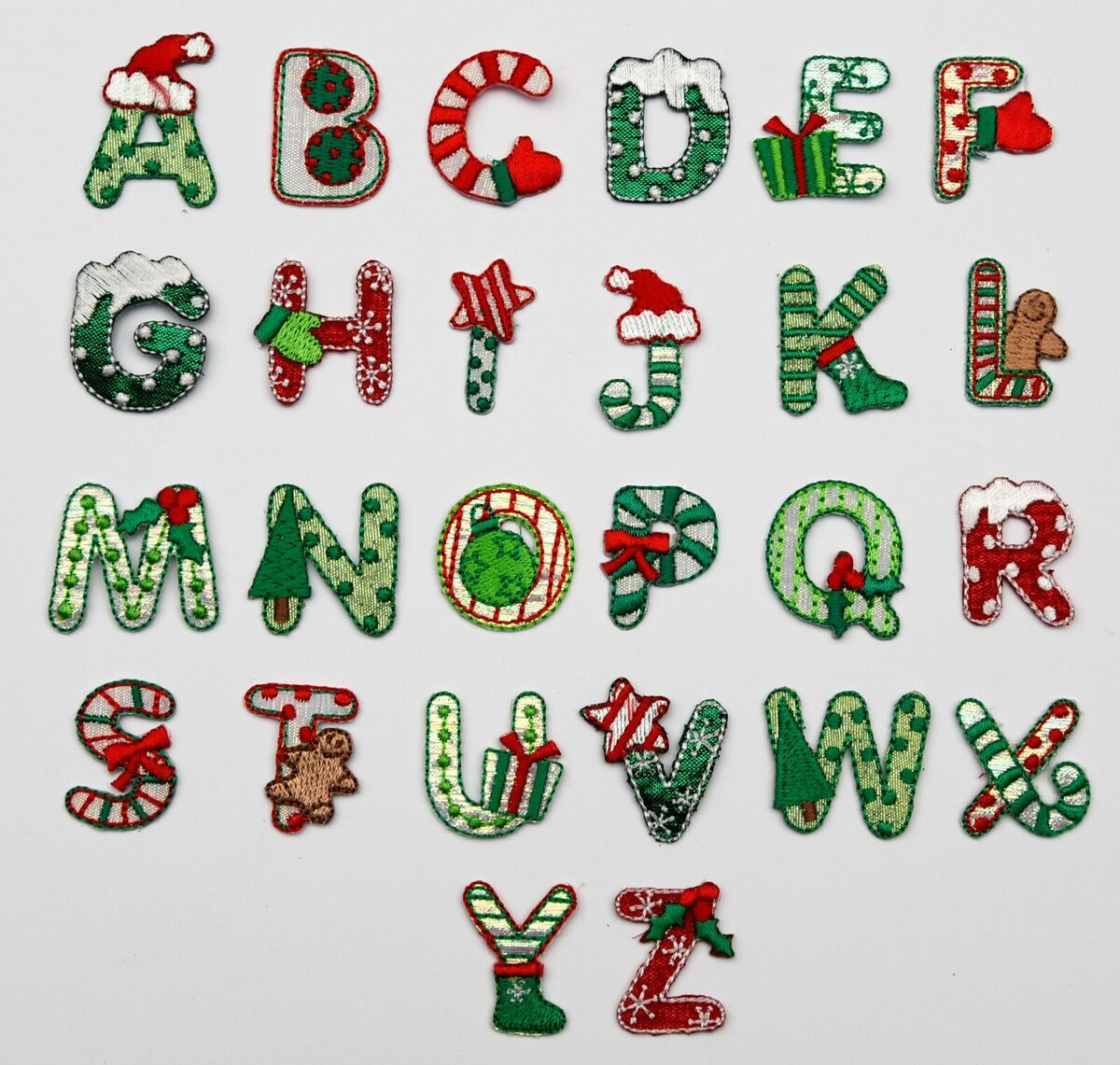 Christmas Alphabet Letters Embroidered Motif Fabric Iron On Patch for Christmas Letter Alphabet