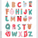 Christmas Alphabet With Cute Characters. Winter Abs And Cartoon For Christmas Letters Alphabet