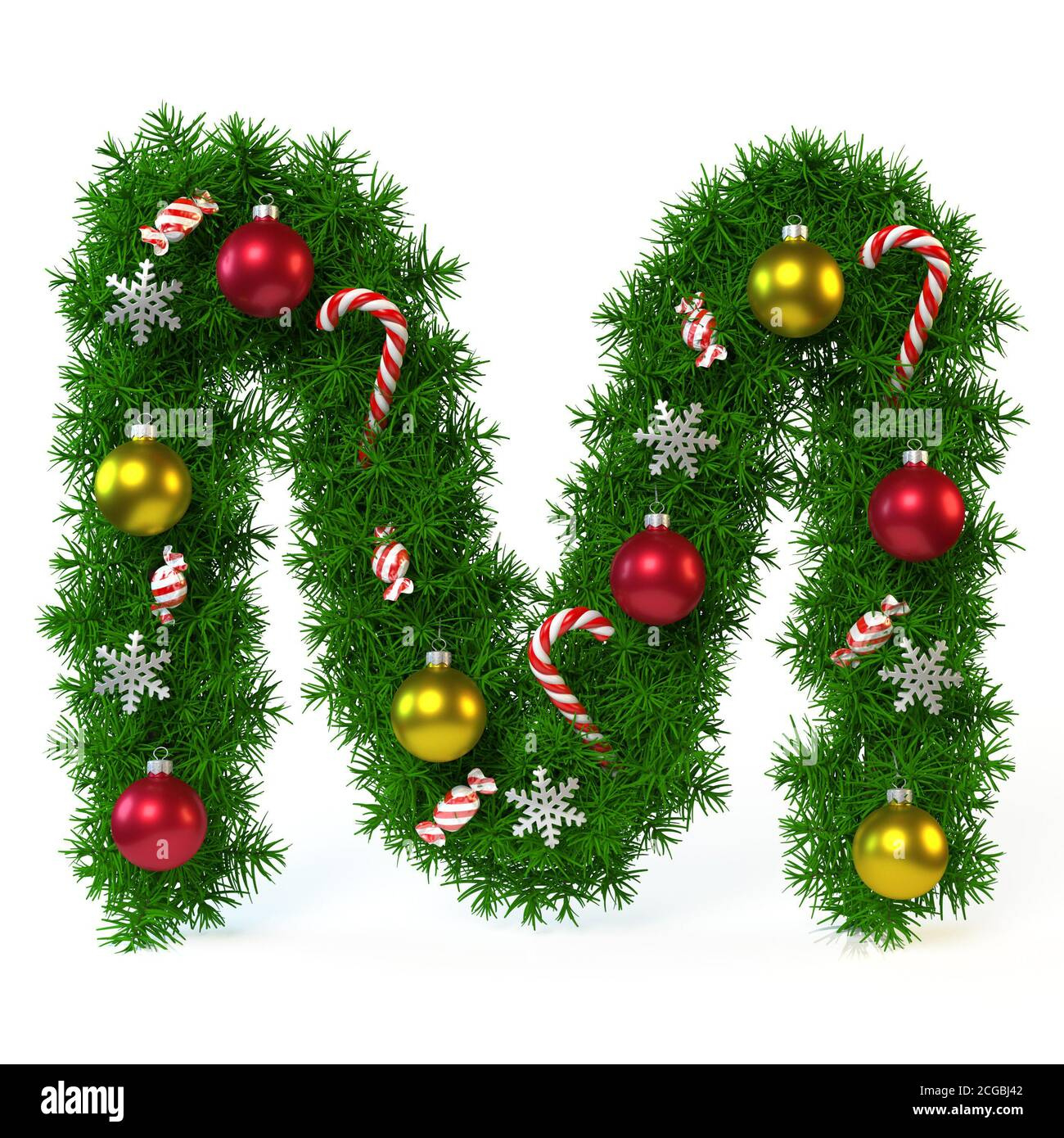 Christmas Font Isolated On White 3D Rendering, Letter M Stock with regard to Individual Christmas Alphabet Letters