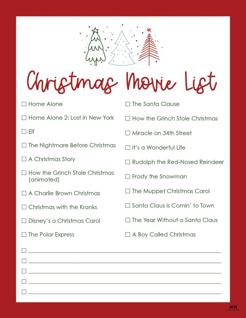 Christmas Movie Lists | Printabulls for Christmas Movies Alphabetical Order