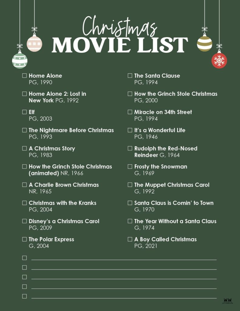 Christmas Movie Lists | Printabulls pertaining to Christmas Movies Alphabetical Order