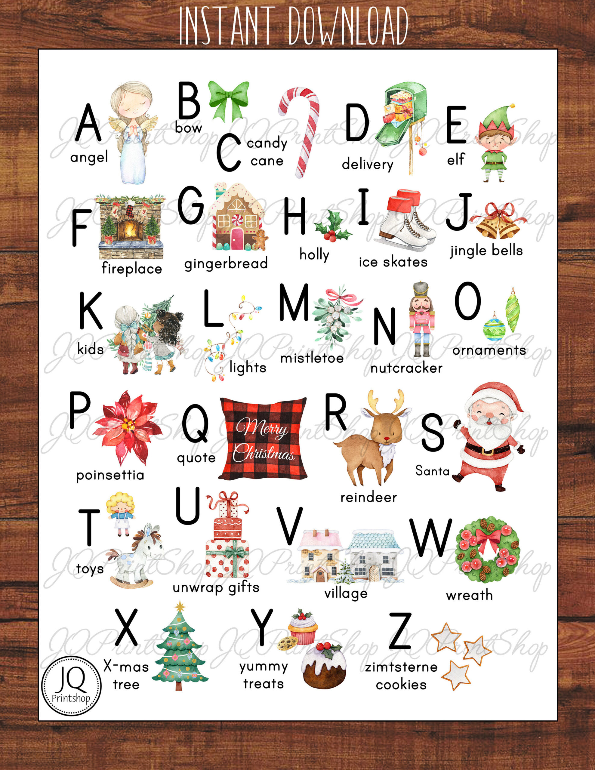 Druckbare Weihnachtskunst, Weihnachts-Abc, A-Z Weihnachtswörter, Weihnachtsdruck, Weihnachtsalphabet-Poster, Nur Sofortiger Download, 4 Größen intended for Christmas Alphabet A-Z