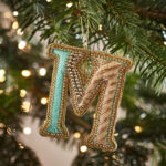 Fortnum'S Eau De Nil Embroidered Alphabet Christmas Decoration, M For Alphabet Christmas Tree Ornaments