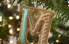 Fortnum'S Eau De Nil Embroidered Alphabet Christmas Decoration, M for Alphabet Christmas Tree Ornaments