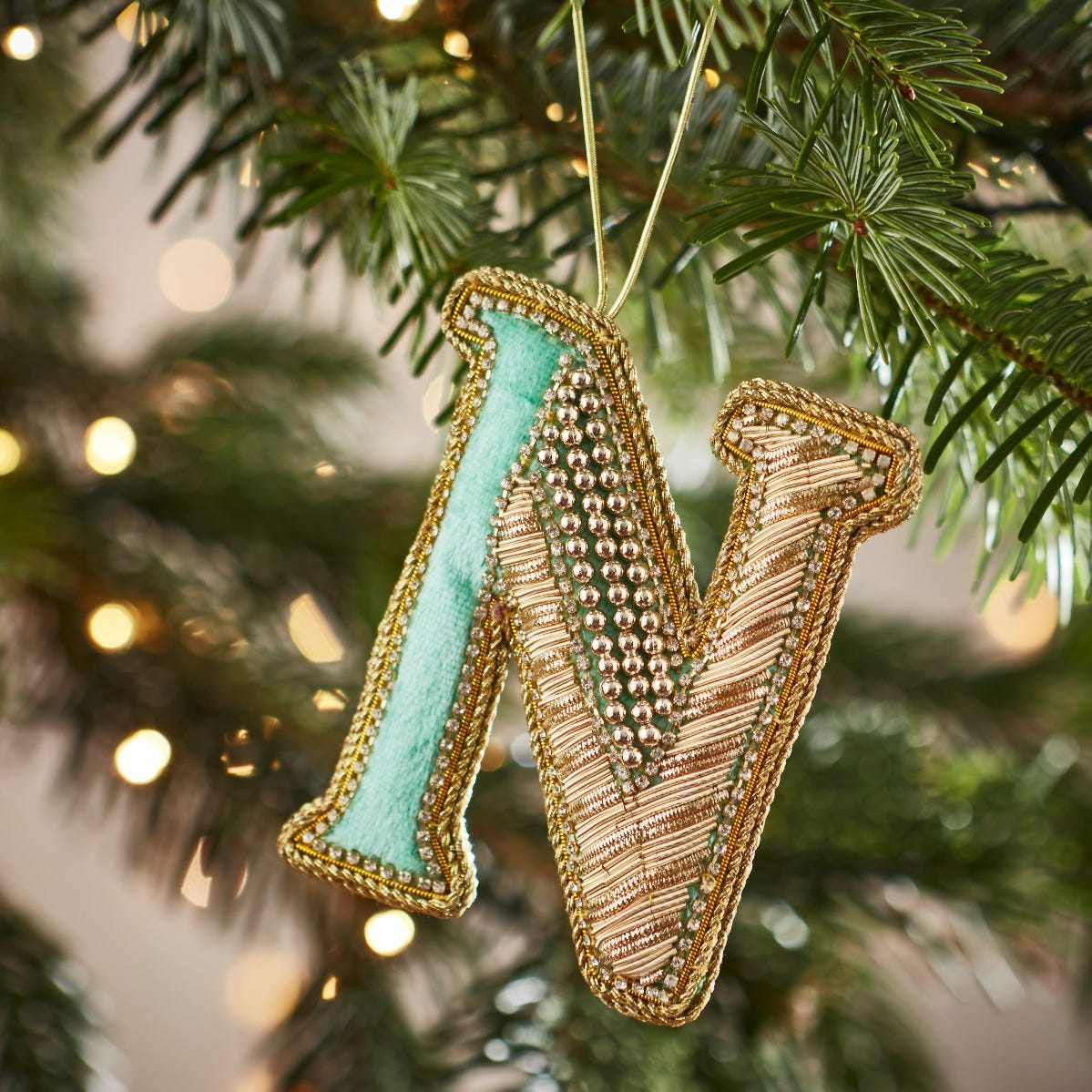 Fortnum&amp;#039;S Eau De Nil Embroidered Alphabet Christmas Decoration, N with regard to Alphabet Letter Christmas Ornaments