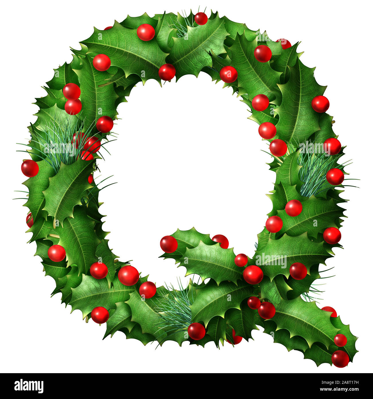 Holiday Font Letter Q As A Festive Winter Season Decorated Garland for Christmas Alphabet Letter Q