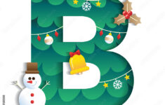 Letter B Alphabet Font Cute Merry Christmas Concept Mistletoe Bell intended for Christmas Alphabet Letter B