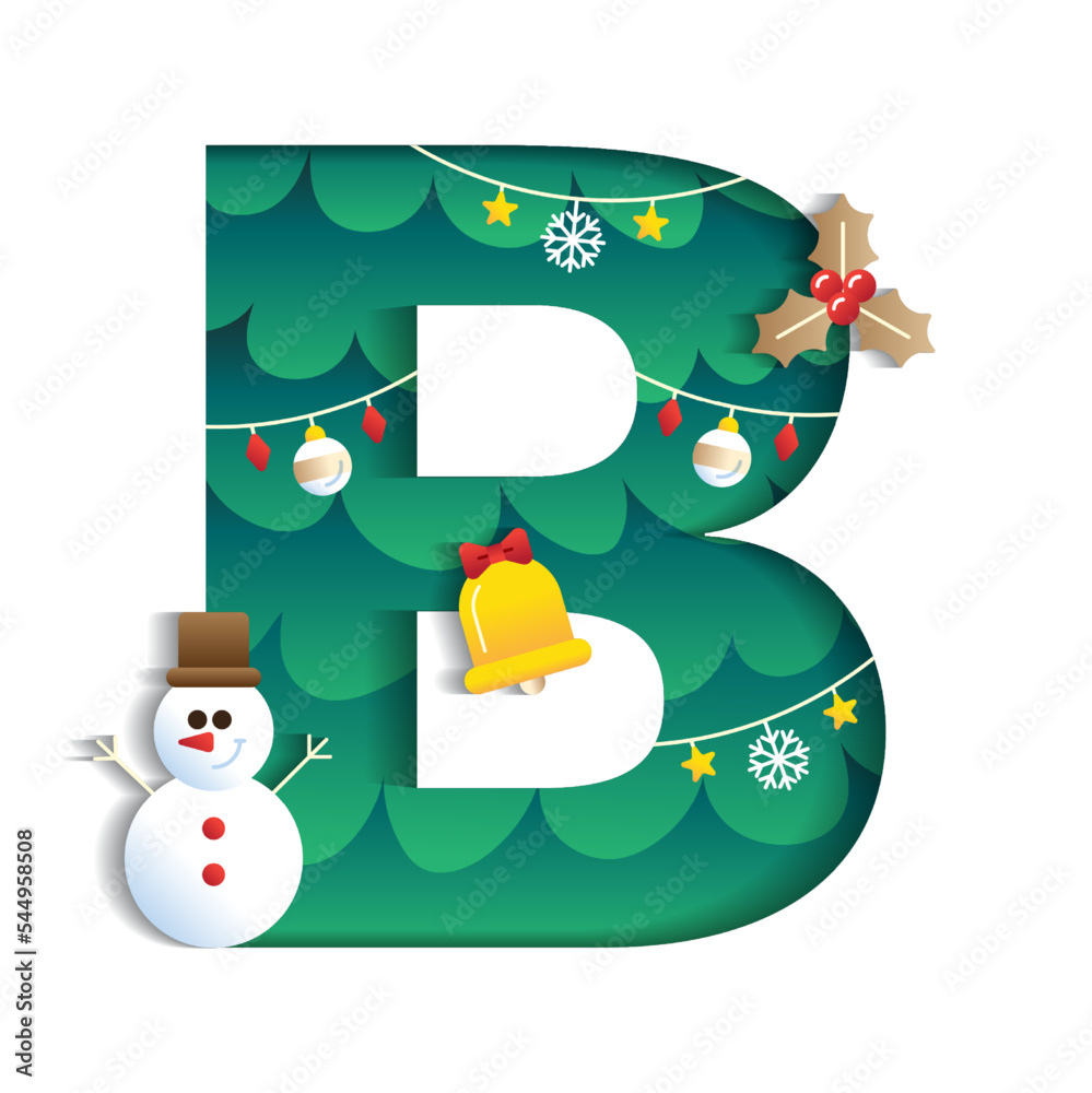 Letter B Alphabet Font Cute Merry Christmas Concept Mistletoe Bell intended for Christmas Alphabet Letter B