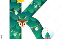 Letter K Alphabet Font Cute Merry Christmas Concept Reindeer Bell for Christmas Alphabet Letter K