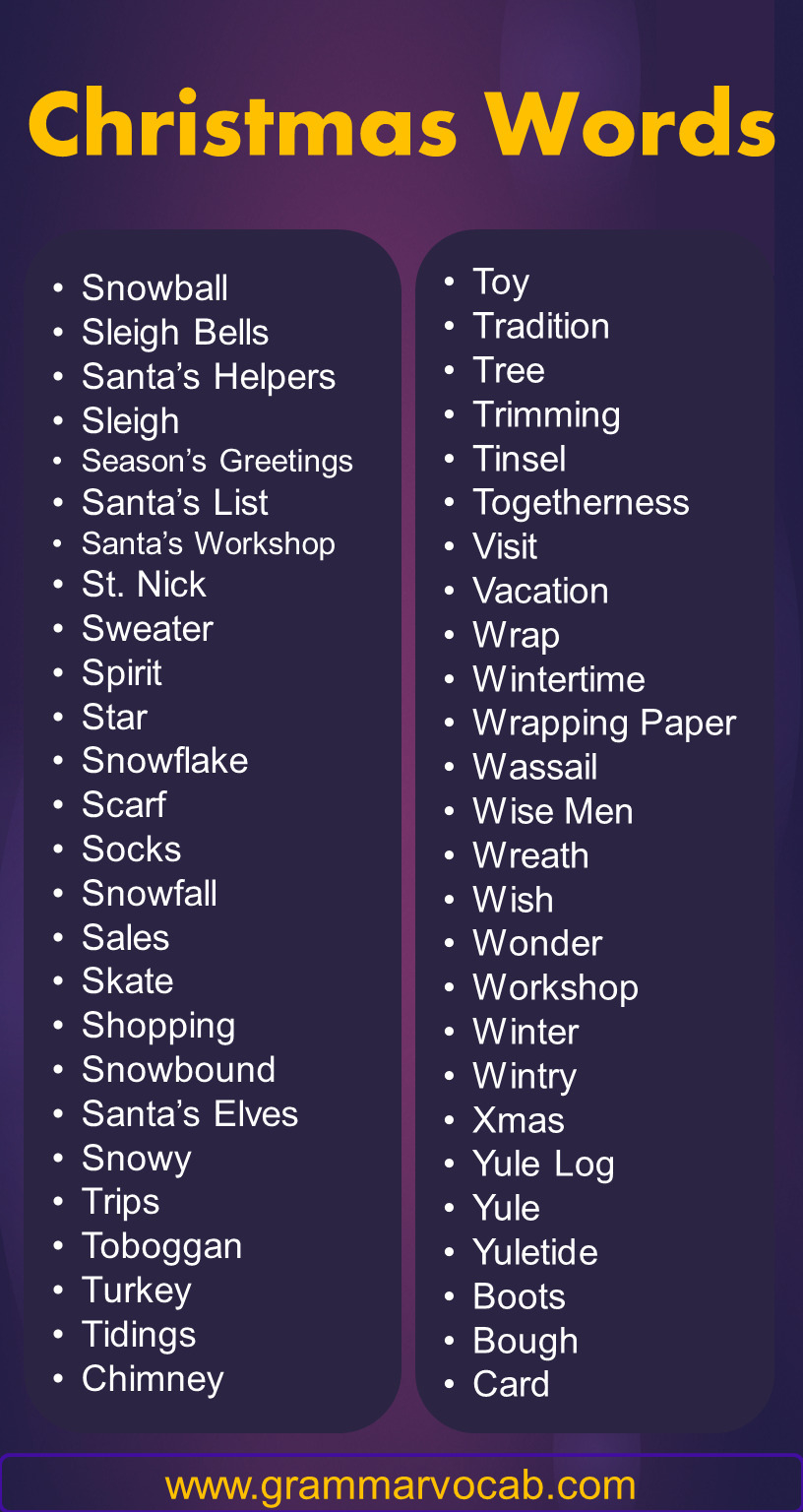 List Of Christmas Words From A To Z - Grammarvocab with regard to Christmas Words In Alphabetical Order