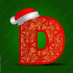 Vector Alphabet Letter D With Christmas Hat And Gold Snowflakes Within Christmas Alphabet Letter D