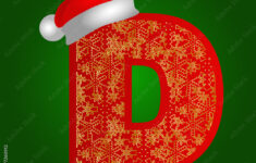 Vector Alphabet Letter D With Christmas Hat And Gold Snowflakes within Christmas Alphabet Letter D