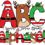 Weihnachten Doodle Buchstaben, Santa Sublimation Schriftart, Xmas In Christmas Alphabet Letters